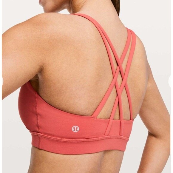 Lululemon Energy Bra Cross Back Medium Support Poppy Coral Pink Size 10 Run Yoga - Picture 3 of 10